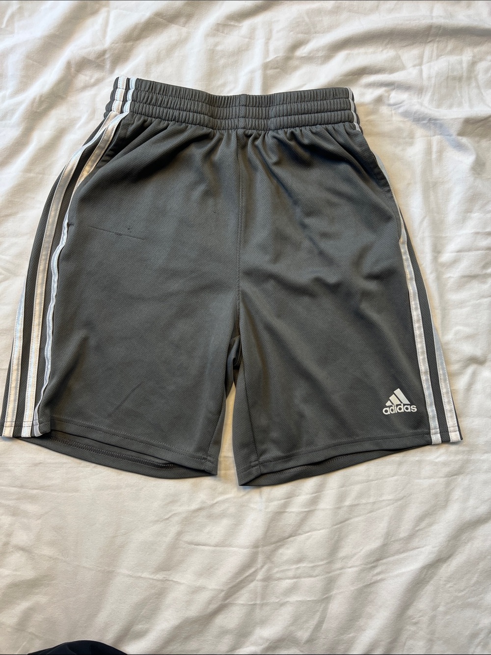 Adidas Youth Gray Athletic Shorts with White Stripe